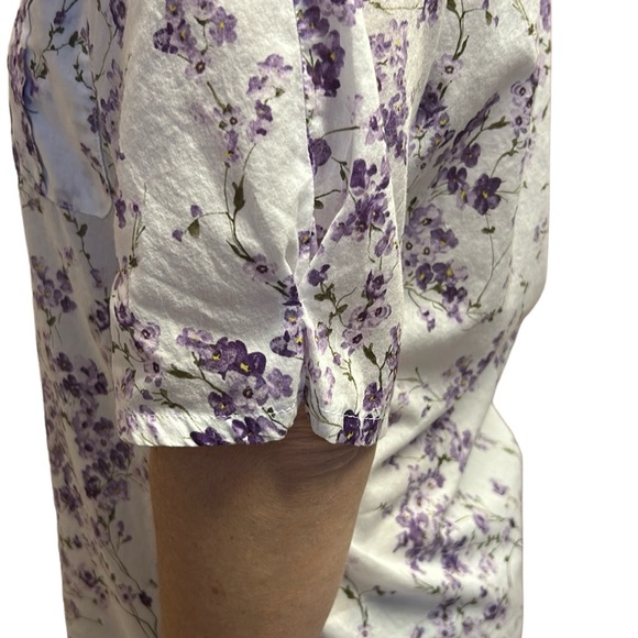 Lauren Ralph Lauren Sheer Button Down Tunic Blouse Floral Purple/White L - Picture 5 of 8
